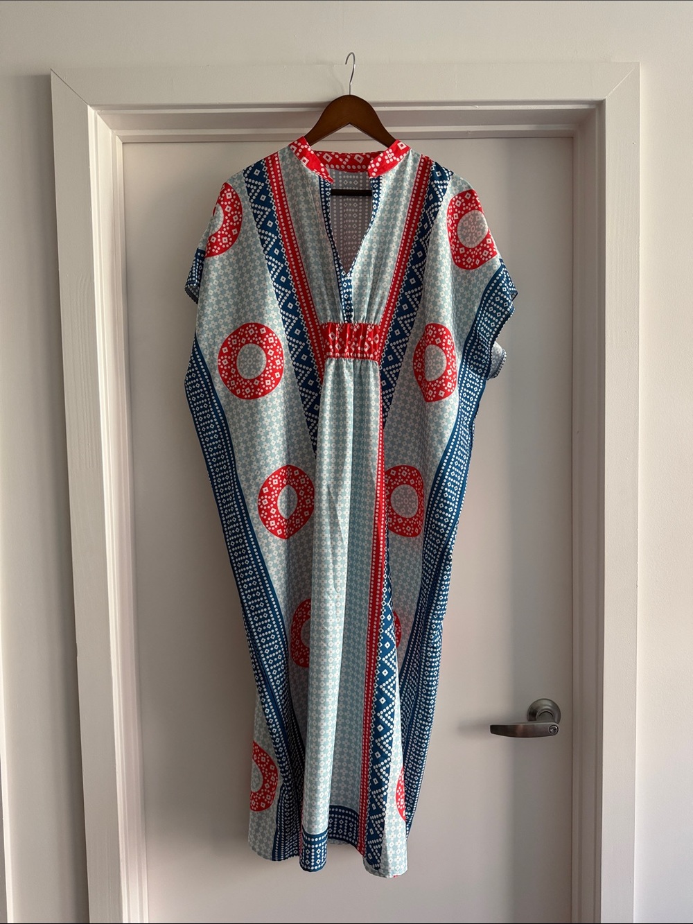 Designer-Inspired Midi Kaftan Dress in Blue, Red, White